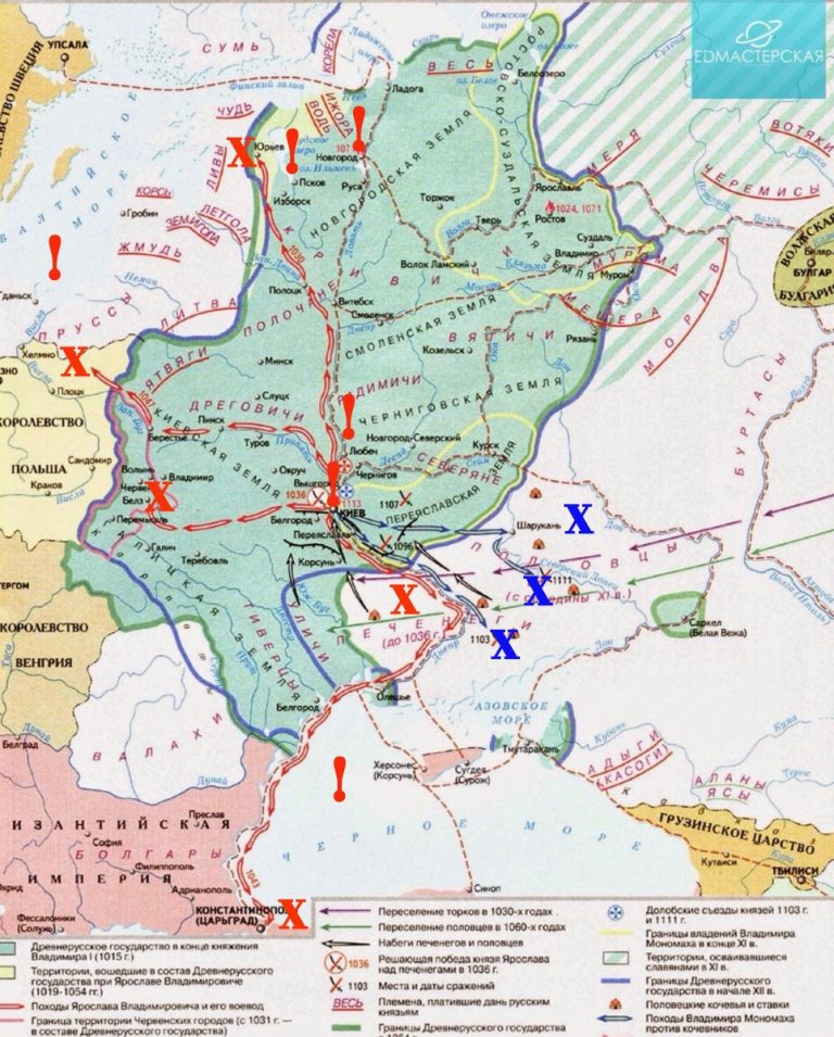 Контурная карта походы киевских князей